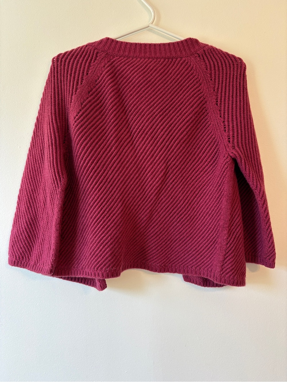 MaxMara Cropped Ribbed Cardigan Burgundy One Button Wool Size L - Picture 8 of 9